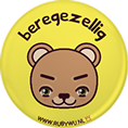 gele button met illustratie van een beer met de tekst beregezellig
