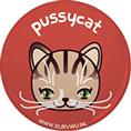 rode button met illustratie van een poes met de tekst pussycat