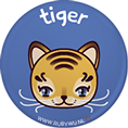 blauwe button met illustratie van een tijger met de tekst tiger