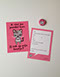 roze uitnodiging met illustratie van een poes met de tekst ik vind jou poeslief kom jij ook op mijn feestje?